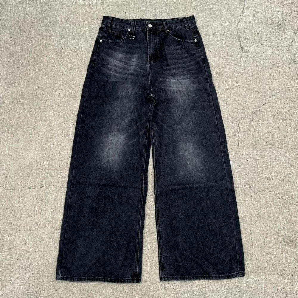 Vintage Y2K Faded Black Washed Baggy Wideleg Skater Streetwear Jeans